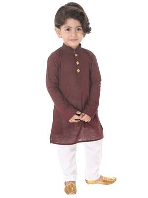 Infant  Garnet Maroon And White Pure Cotton Kurta Pyjama Set 1