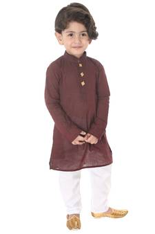 Infant Boys Garnet Maroon And White Pure Cotton Kurta Pyjama Set