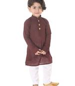 Infant  Garnet Maroon And White Pure Cotton Kurta Pyjama Set