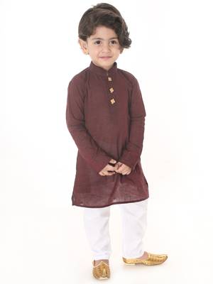 Infant  Garnet Maroon And White Pure Cotton Kurta Pyjama Set 2