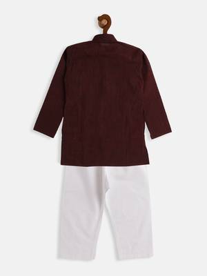 Infant  Garnet Maroon And White Pure Cotton Kurta Pyjama Set 4