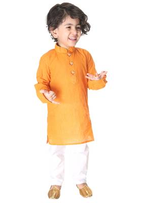 Infant  Yellow And White Pure Cotton Kurta Pyjama Set 1