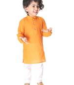 Infant  Yellow And White Pure Cotton Kurta Pyjama Set