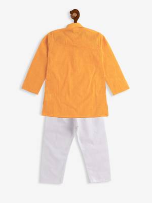 Infant  Yellow And White Pure Cotton Kurta Pyjama Set 4