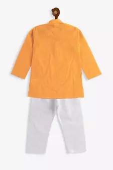 Infant  Yellow And White Pure Cotton Kurta Pyjama Set