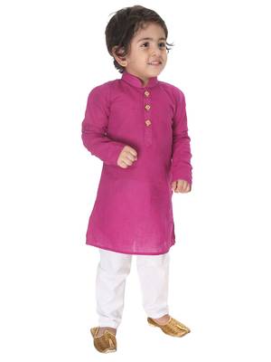 Infant  Purple And White Pure Cotton Kurta Pyjama Set 1
