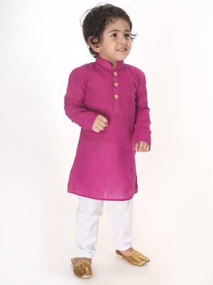 Infant  Purple And White Pure Cotton Kurta Pyjama Set 2