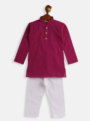 Infant  Purple And White Pure Cotton Kurta Pyjama Set 3