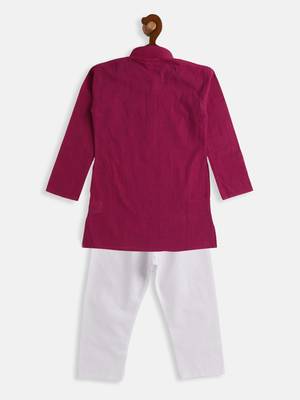 Infant  Purple And White Pure Cotton Kurta Pyjama Set 4
