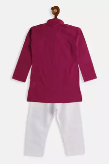Infant  Purple And White Pure Cotton Kurta Pyjama Set