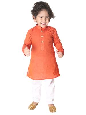 Infant  Red And White Pure Cotton Kurta Pyjama Set 1