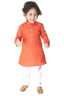 Infant Boys Red And White Pure Cotton Kurta Pyjama Set