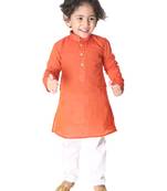 Infant  Red And White Pure Cotton Kurta Pyjama Set