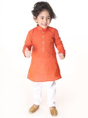 Infant  Red And White Pure Cotton Kurta Pyjama Set 2