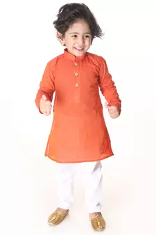 Infant  Red And White Pure Cotton Kurta Pyjama Set