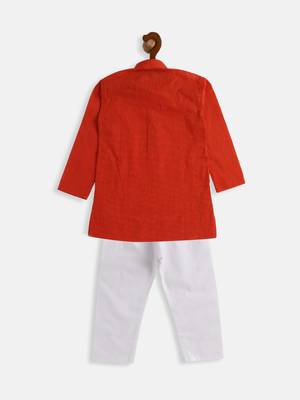 Infant  Red And White Pure Cotton Kurta Pyjama Set 4