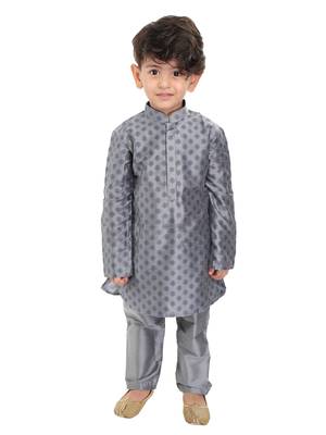 Infant  Grey Cotton Blend Kurta Pyjama Set 1