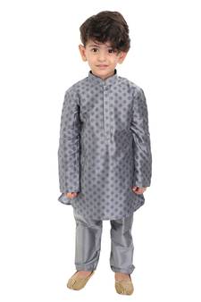 Infant Boys Grey Cotton Blend Kurta Pyjama Set