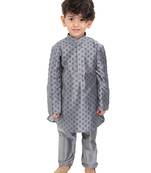 Infant  Grey Cotton Blend Kurta Pyjama Set