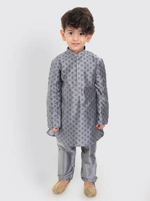 Infant  Grey Cotton Blend Kurta Pyjama Set 2