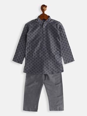 Infant  Grey Cotton Blend Kurta Pyjama Set 3