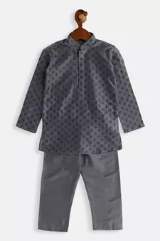 Infant  Grey Cotton Blend Kurta Pyjama Set