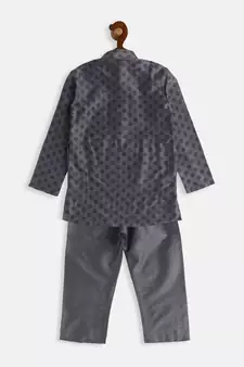 Infant  Grey Cotton Blend Kurta Pyjama Set