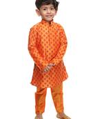 Infant Boys Orange Cotton Blend Kurta Pyjama Set