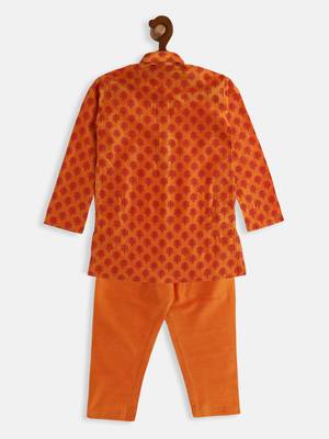 Infant  Orange Cotton Blend Kurta Pyjama Set 4