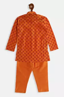 Infant  Orange Cotton Blend Kurta Pyjama Set