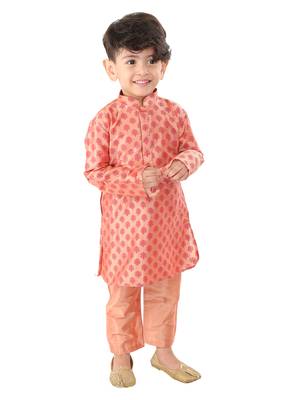 Infant Boys Pink Cotton Blend Kurta Pyjama Set 1