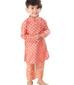 Infant Boys Pink Cotton Blend Kurta Pyjama Set
