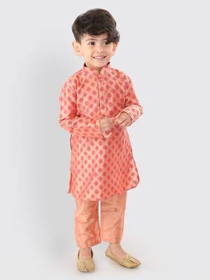 Infant Boys Pink Cotton Blend Kurta Pyjama Set 2