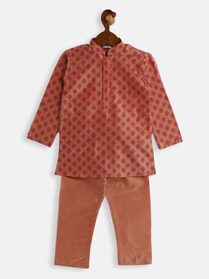 Infant Boys Pink Cotton Blend Kurta Pyjama Set 3
