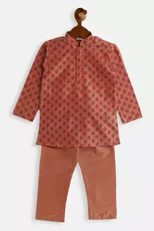 Infant Boys Pink Cotton Blend Kurta Pyjama Set