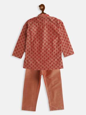 Infant Boys Pink Cotton Blend Kurta Pyjama Set 4