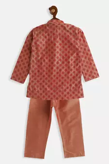 Infant Boys Pink Cotton Blend Kurta Pyjama Set