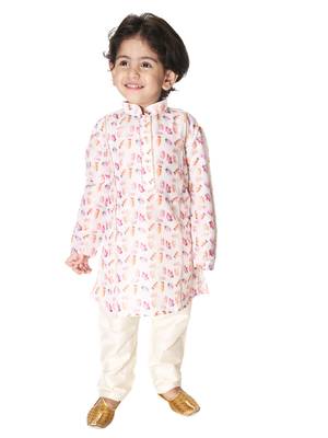 Infant  Multicolor-Base-White Cotton Blend Kurta Pyjama Set 1
