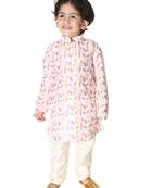 Infant  Multicolor-Base-White Cotton Blend Kurta Pyjama Set