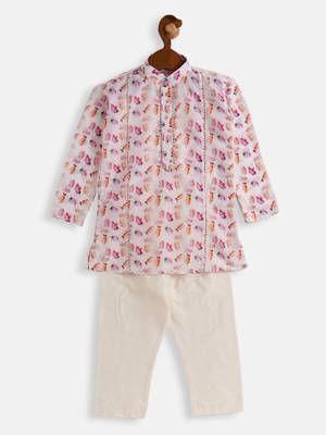 Infant  Multicolor-Base-White Cotton Blend Kurta Pyjama Set 3