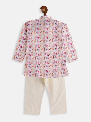 Infant  Multicolor-Base-White Cotton Blend Kurta Pyjama Set 4