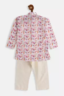 Infant  Multicolor-Base-White Cotton Blend Kurta Pyjama Set