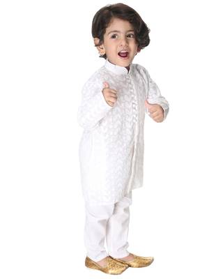 Infant  White Pure Cotton Kurta Pyjama Set 1