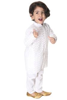 Infant Boys White Pure Cotton Kurta Pyjama Set