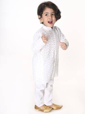 Infant  White Pure Cotton Kurta Pyjama Set 2