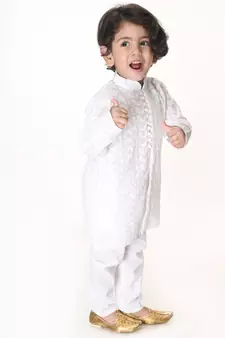 Infant  White Pure Cotton Kurta Pyjama Set