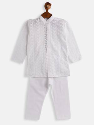 Infant  White Pure Cotton Kurta Pyjama Set 3