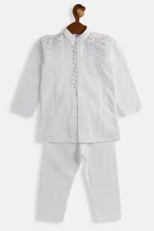 Infant  White Pure Cotton Kurta Pyjama Set