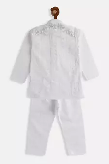 Infant  White Pure Cotton Kurta Pyjama Set