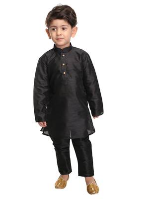 Infant  Black Silk Blend Kurta Pyjama Set 1